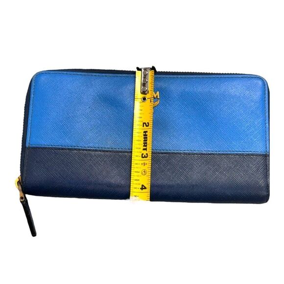 MCM Womens Saffiano Birhgt Blue Leather Zip-Around Wallet Clutch & Navy READ - Picture 6 of 11
